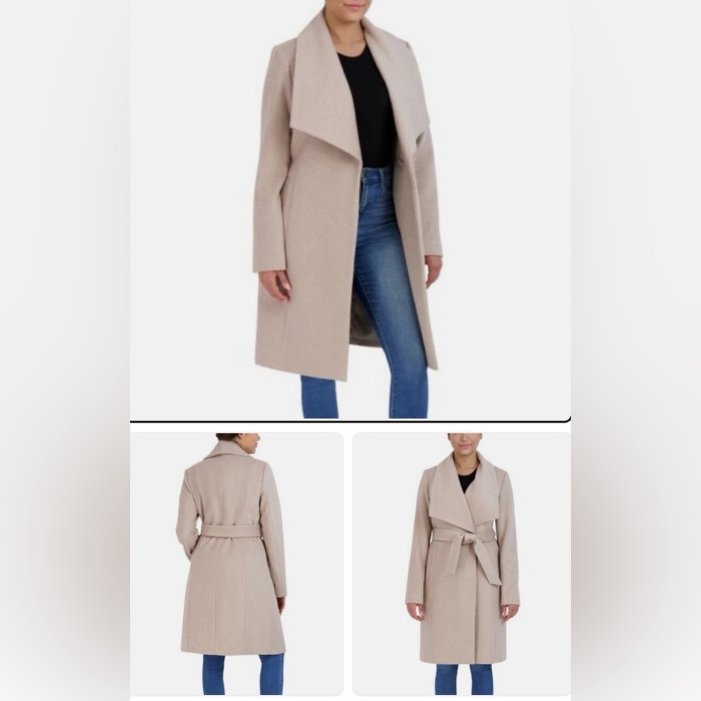 Cole Haan | Bone Wool-Blend Waist-Tie Trench Wrap Coat Size 2